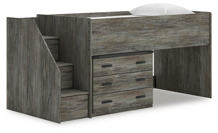 Frandern Twin Loft Bed with Drawer Storage - Gray (1)