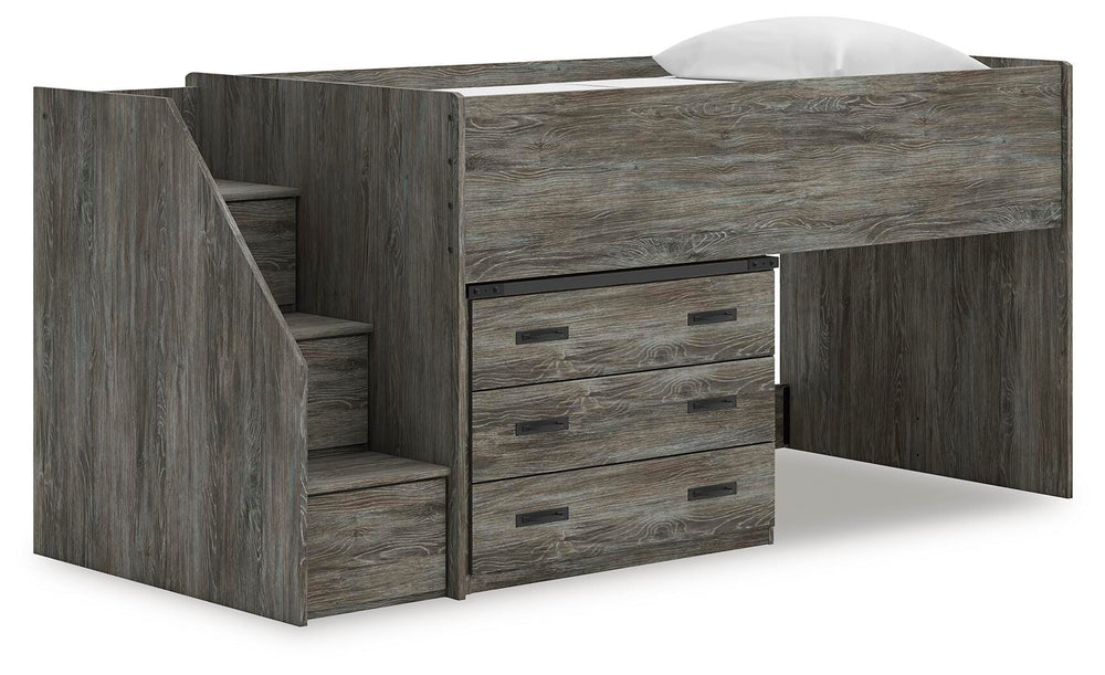 Frandern Twin Loft Bed with Drawer Storage - Gray (1)
