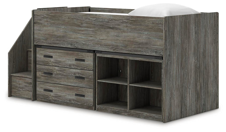 Frandern Twin Loft  Bed with Bookcase and Drawer Storage - Gray (5)