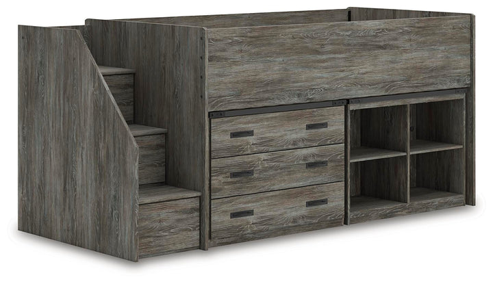Frandern Twin Loft  Bed with Bookcase and Drawer Storage - Gray (3)