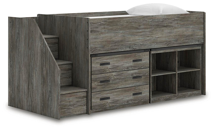 Frandern Twin Loft  Bed with Bookcase and Drawer Storage - Gray (1)