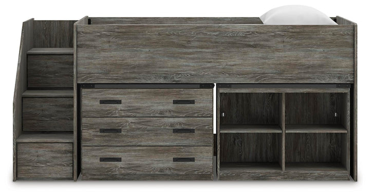 Frandern Twin Loft  Bed with Bookcase and Drawer Storage - Gray (7)