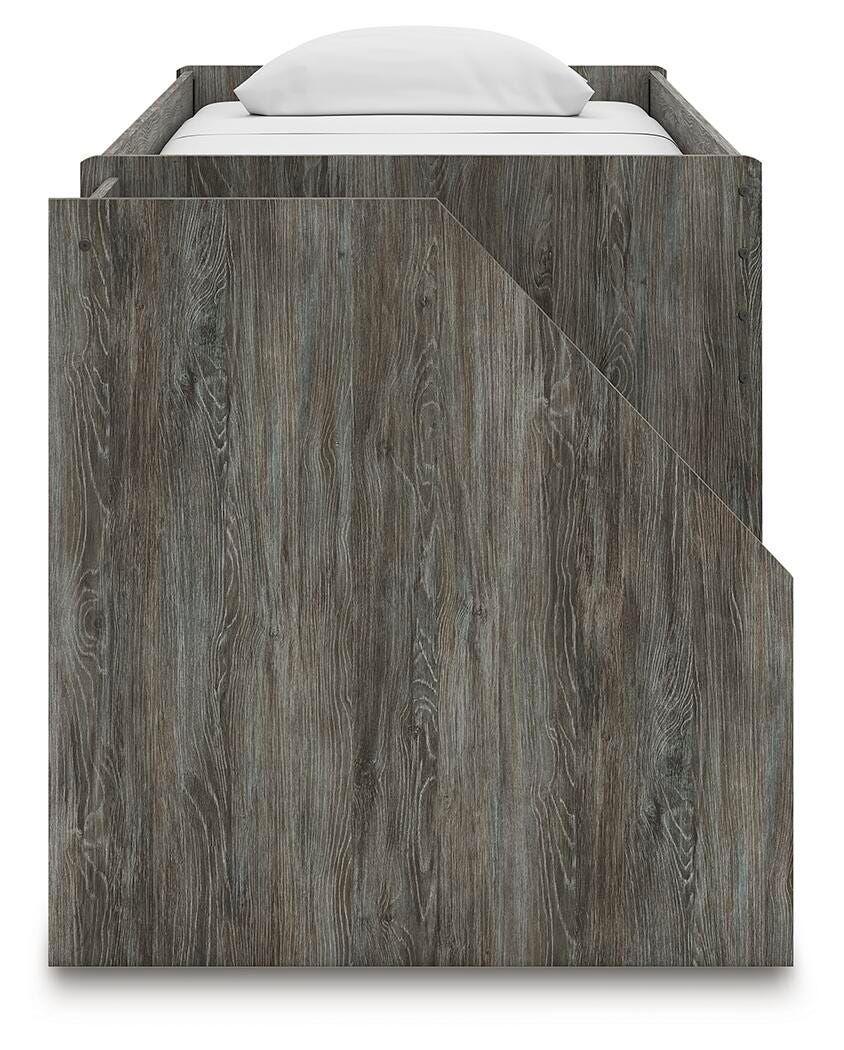 Frandern Twin Loft  Bed with Bookcase and Drawer Storage - Gray (9)