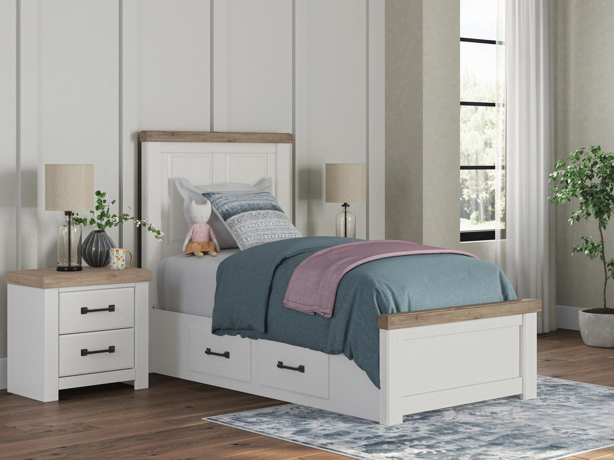 Savonport Twin Panel Bed with Storage - White