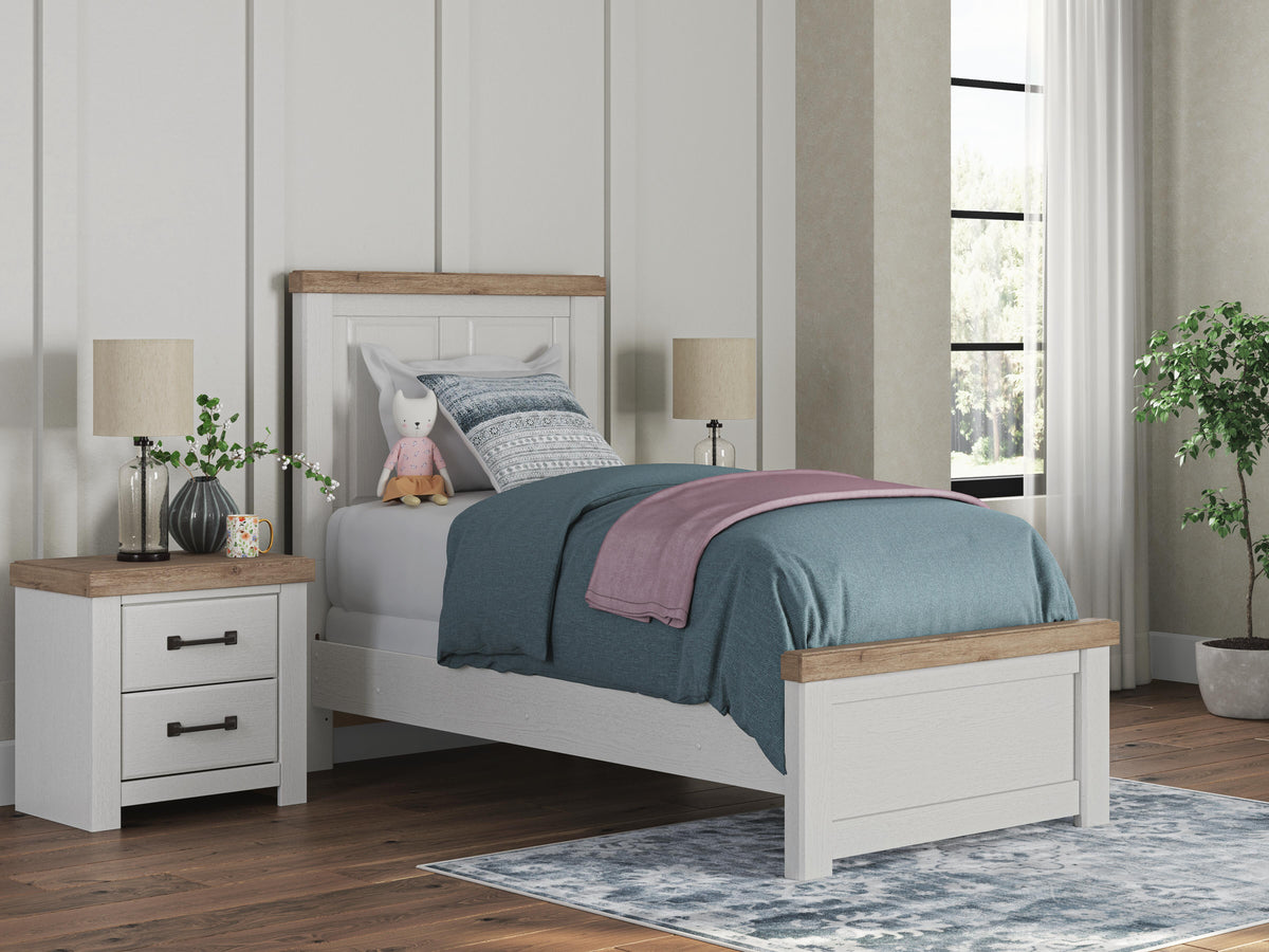 Savonport Twin Panel Bed - White/Brown (2)