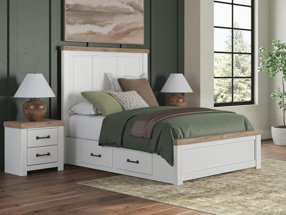 Savonport Queen Panel Bed with Storage - White/Brown (2)