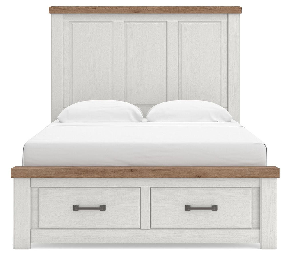 Savonport Queen Panel Storage Bed - White/Brown (3)