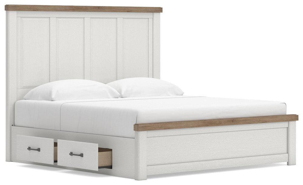 Savonport King Panel Bed with Storage - White/Brown (4)