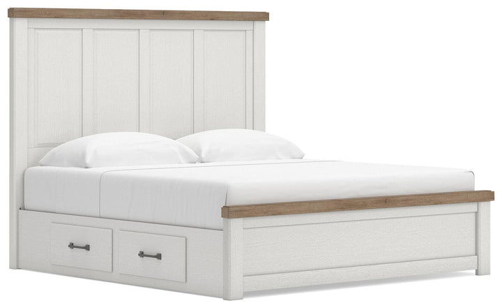 Savonport King Panel Bed with Storage - White/Brown (1)