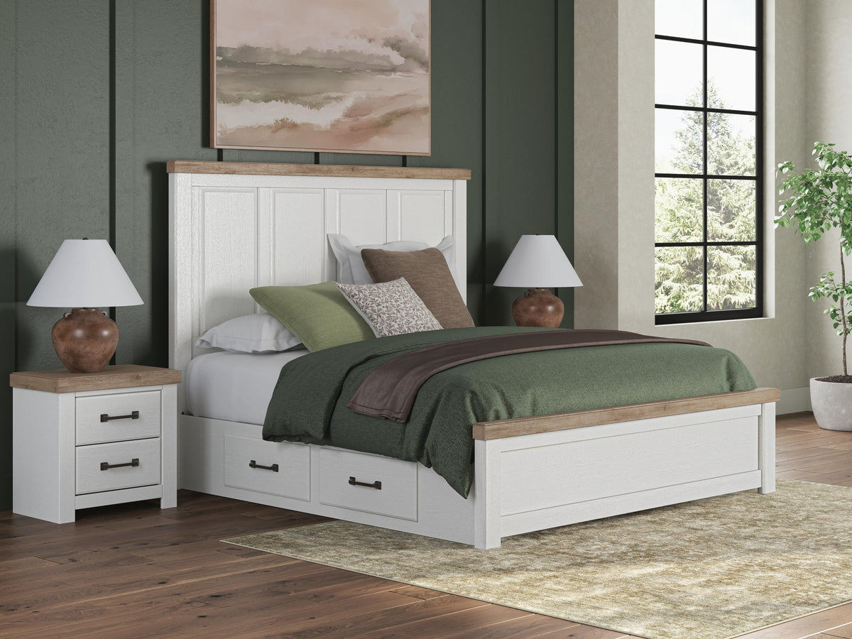 Savonport King Panel Bed with Storage - White/Brown (2)