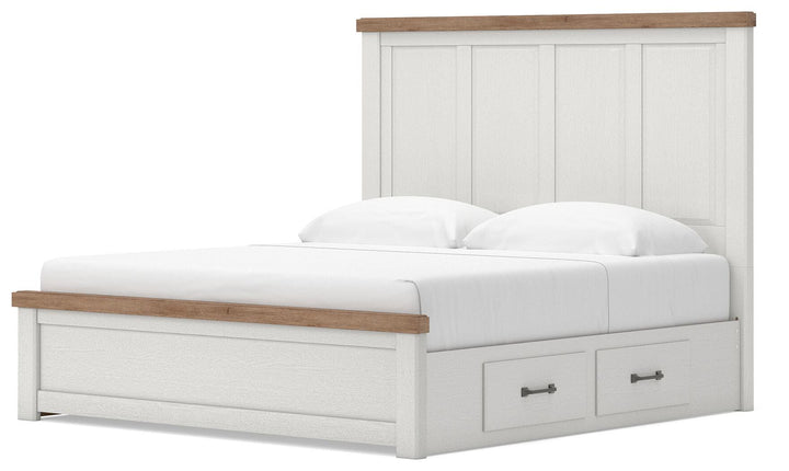Savonport King Panel Bed with Storage - White/Brown (7)
