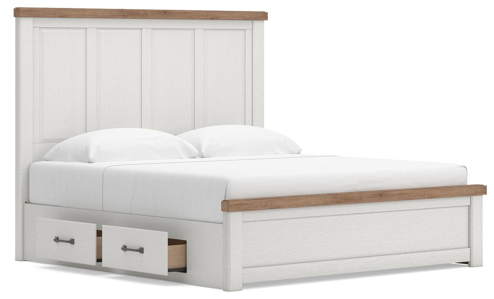 Savonport King Panel Bed with Storage - White/Brown (4)