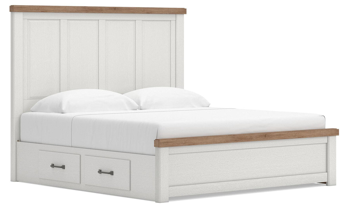Savonport King Panel Bed with Storage - White/Brown (1)