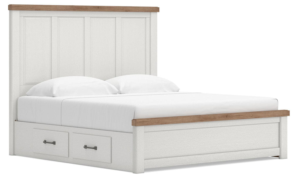 Savonport King Panel Bed with Storage - White/Brown (1)