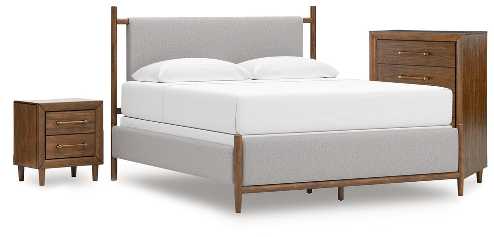 Lyncott King Upholstered Bed, Chest and Nightstand - Brown (1)