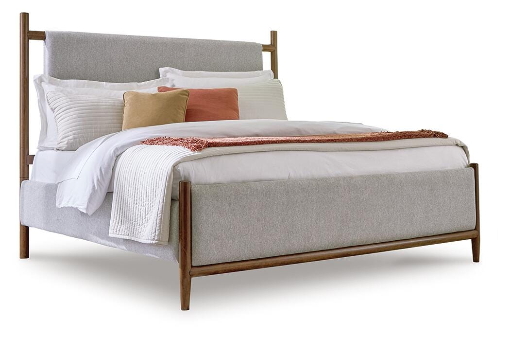 Lyncott Queen Upholstered Panel Bed - Dark Brown (1)