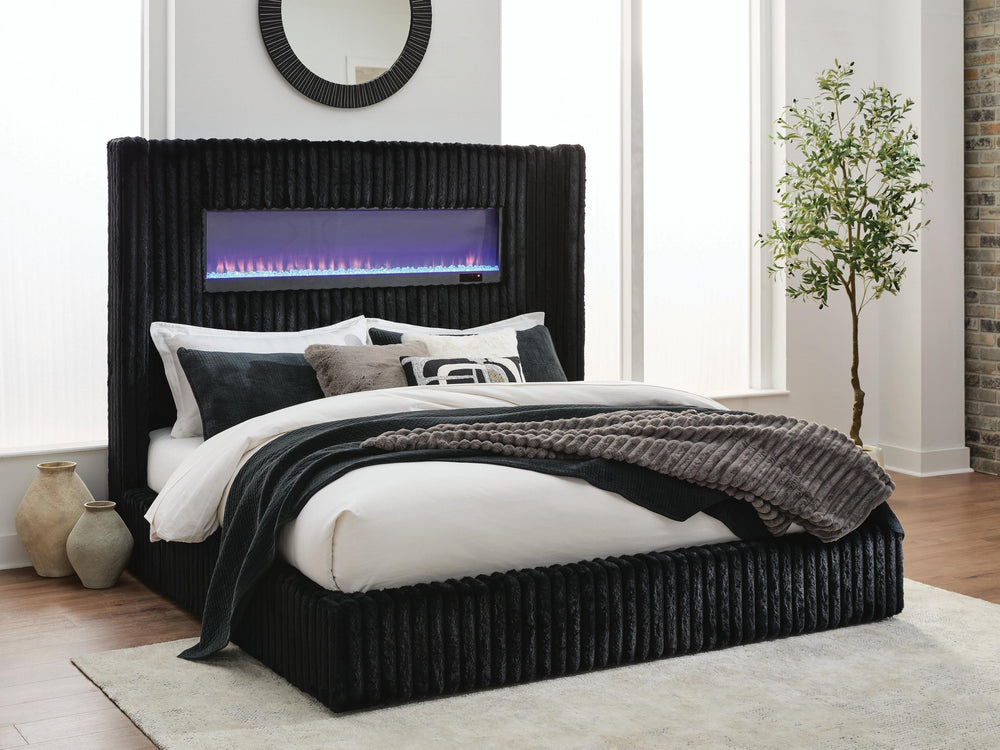 Tayleena King Upholstered Bed with Fireplace and Wireless Audio - Black (9)