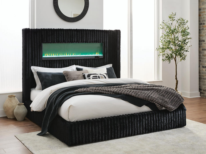 Tayleena King Upholstered Bed with Fireplace and Wireless Audio - Black (7)
