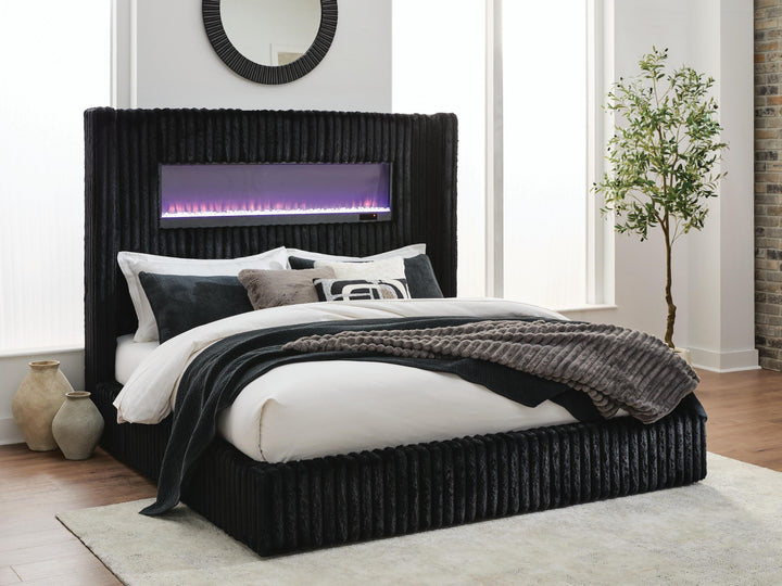 Tayleena King Upholstered Bed with Fireplace and Wireless Audio - Black (10)