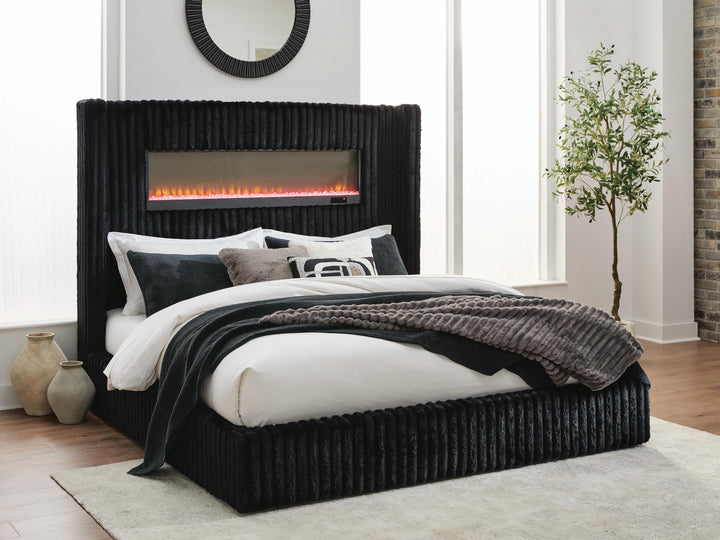 Tayleena King Upholstered Bed with Fireplace and Wireless Audio - Black (11)