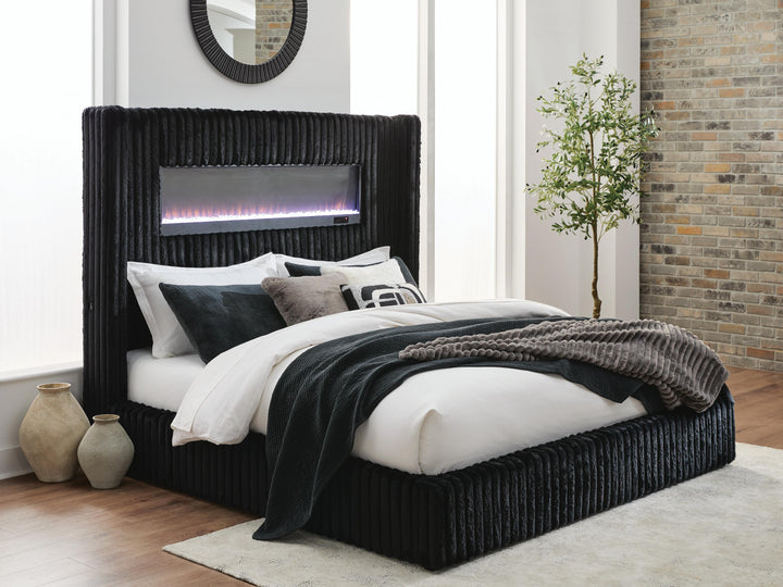 Tayleena King Upholstered Bed with Fireplace and Wireless Audio - Black (8)
