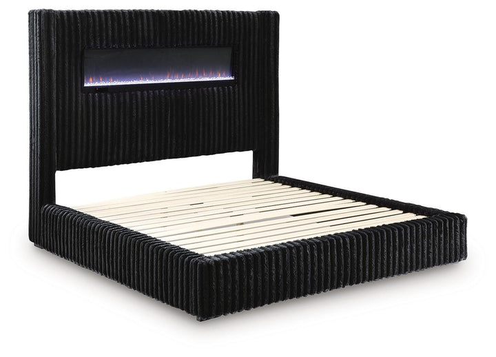 Tayleena King Upholstered Bed with Fireplace and Wireless Audio - Black (3)