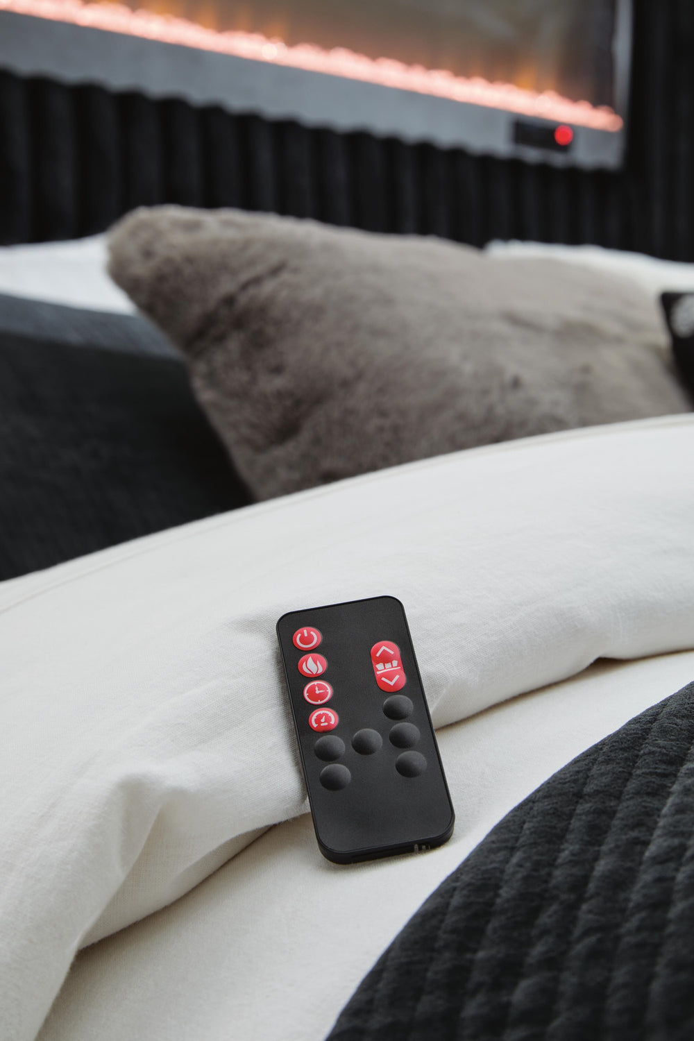 Tayleena King Upholstered Bed with Fireplace and Wireless Audio - Black (13)