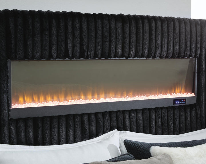 Tayleena King Upholstered Bed with Fireplace and Wireless Audio - Black (12)