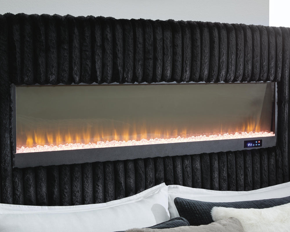 Tayleena King Upholstered Bed with Fireplace and Wireless Audio - Black (12)