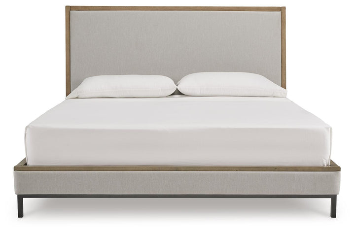 Tomtyn King Upholstered Bed - Light Brown (4)