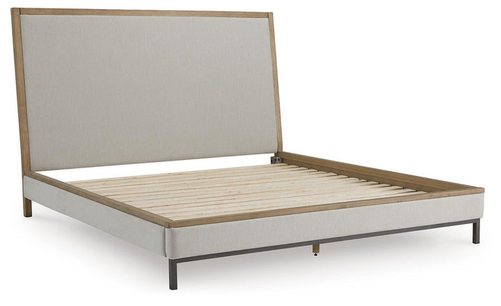 Tomtyn King Upholstered Bed - Light Brown (3)