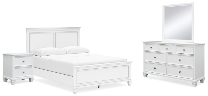 Fortman Queen Panel Bed, Dresser, Mirror and Nightstand - White (1)