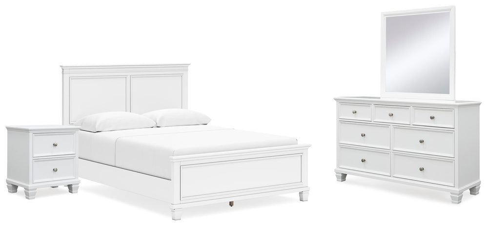 Fortman Queen Panel Bed, Dresser, Mirror and Nightstand - White (1)