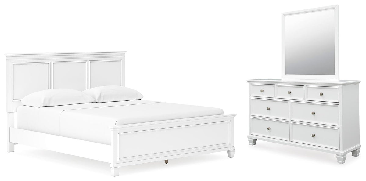 Fortman California King Panel Bed, Dresser and Mirror - White (1)