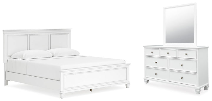 Fortman King Panel Bed, Dresser and Mirror - White (1)
