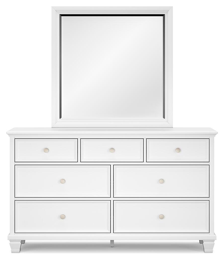 Fortman King Panel Bed, Dresser, Mirror and Nightstand - White (2)