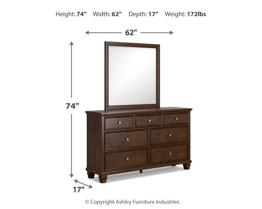 Danabrin Queen Panel Bed, Dresser and Mirror - Brown (4)