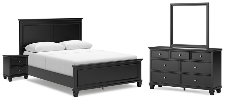 Lanolee Queen Panel Bed, Dresser, Mirror and Nightstand - Black (1)