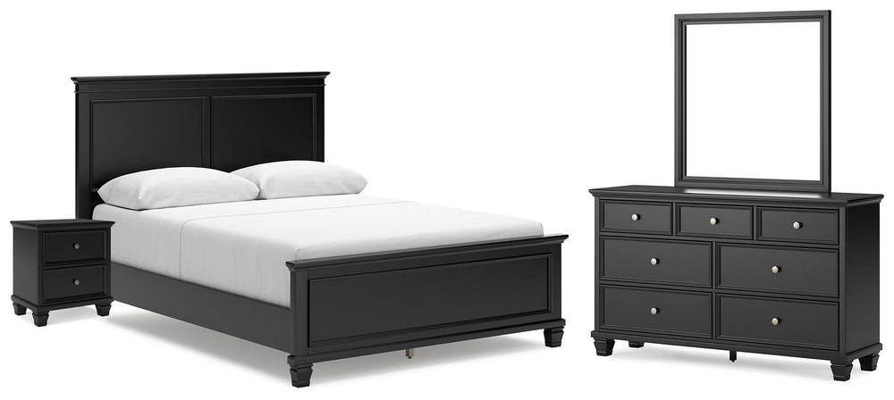 Lanolee Queen Panel Bed, Dresser, Mirror and Nightstand - Black (1)