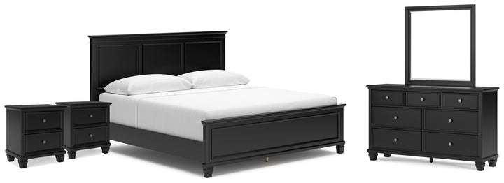 Lanolee King Panel Bed, Dresser, Mirror and 2 Nightstands - Black (1)