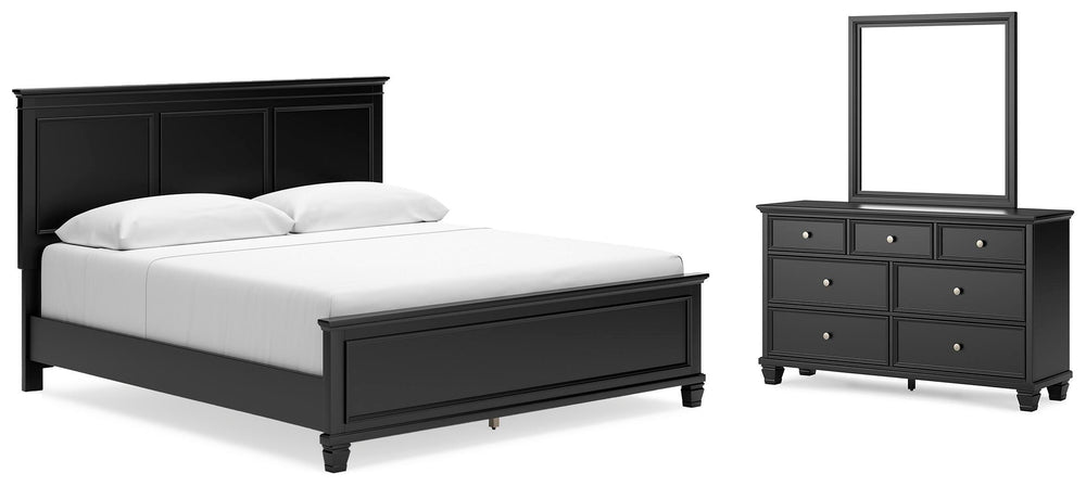 Lanolee King Panel Bed, Dresser and Mirror - Black (1)