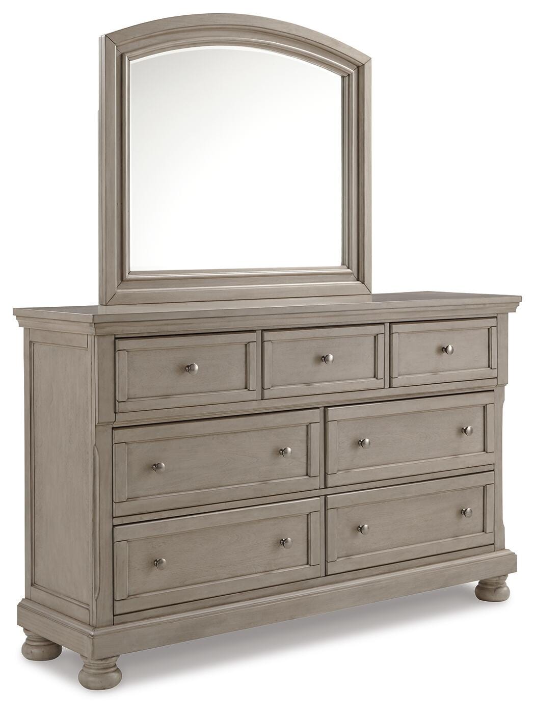 Lettner Queen Panel Bed, Dresser, Mirror and 2 Nightstands - Light Gray (3)