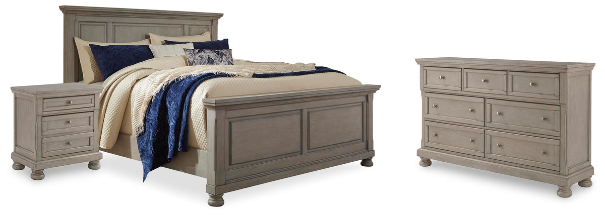 Lettner Queen Panel Bed, Dresser, and Nightstand - Light Gray (1)