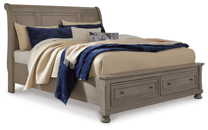 Lettner King Sleigh Bed with 2 Storage Drawers - Light Gray (1)