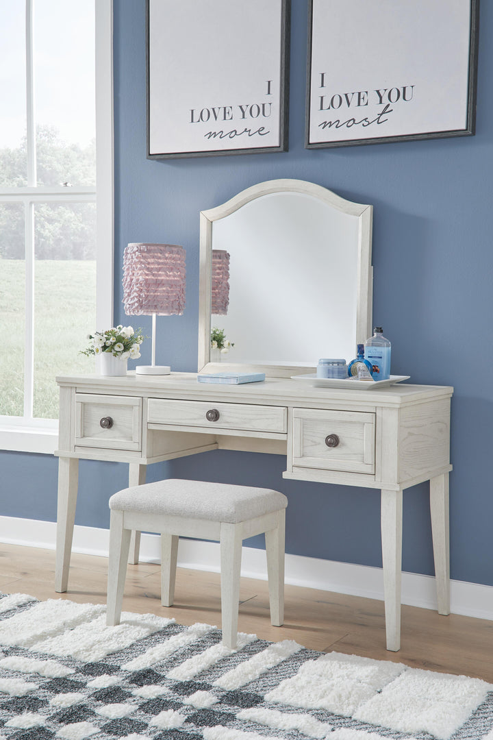 Robbinsdale Mirrored Vanity with Bench - Antique White (1)