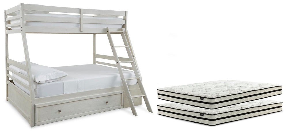 Robbinsdale Twin over Full with Storage and Mattresses - Antique White (1)