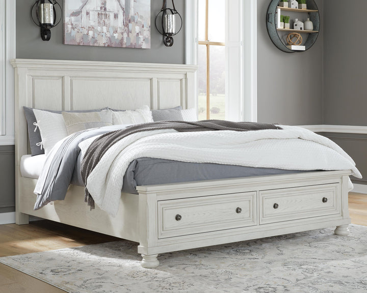 Robbinsdale King Storage Bed and 2 Nightstands - Antique White (12)