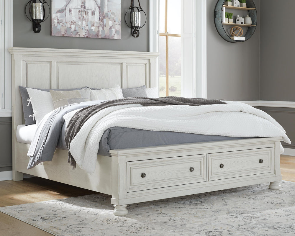 Robbinsdale King Storage Bed and 2 Nightstands - Antique White (12)