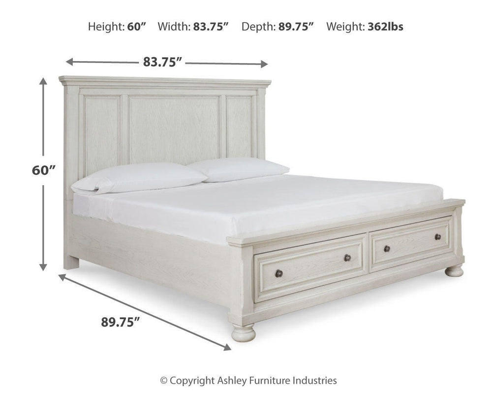 Robbinsdale King Storage Bed and 2 Nightstands - Antique White (10)