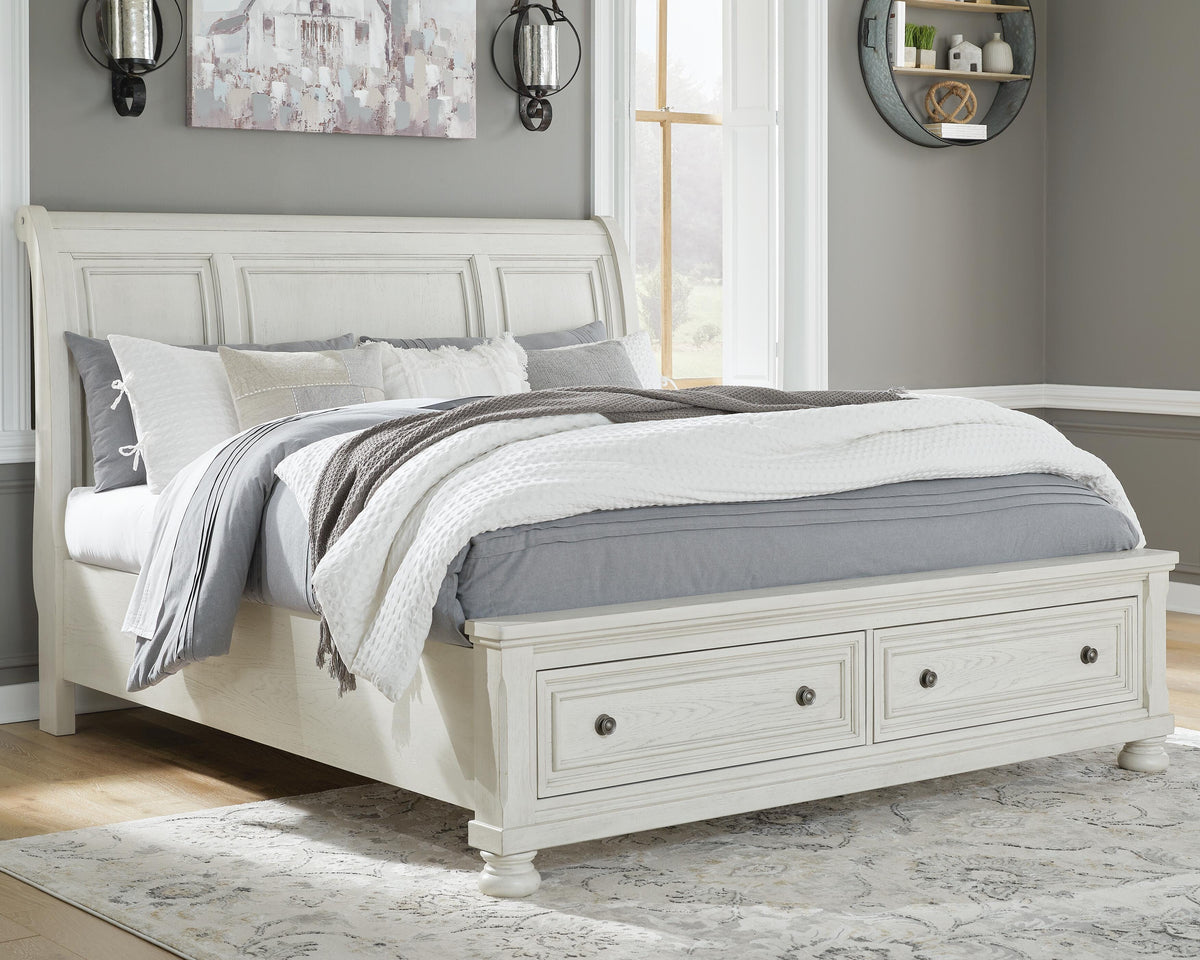 Robbinsdale King Sleigh Bed with Storage - Antique White (2)